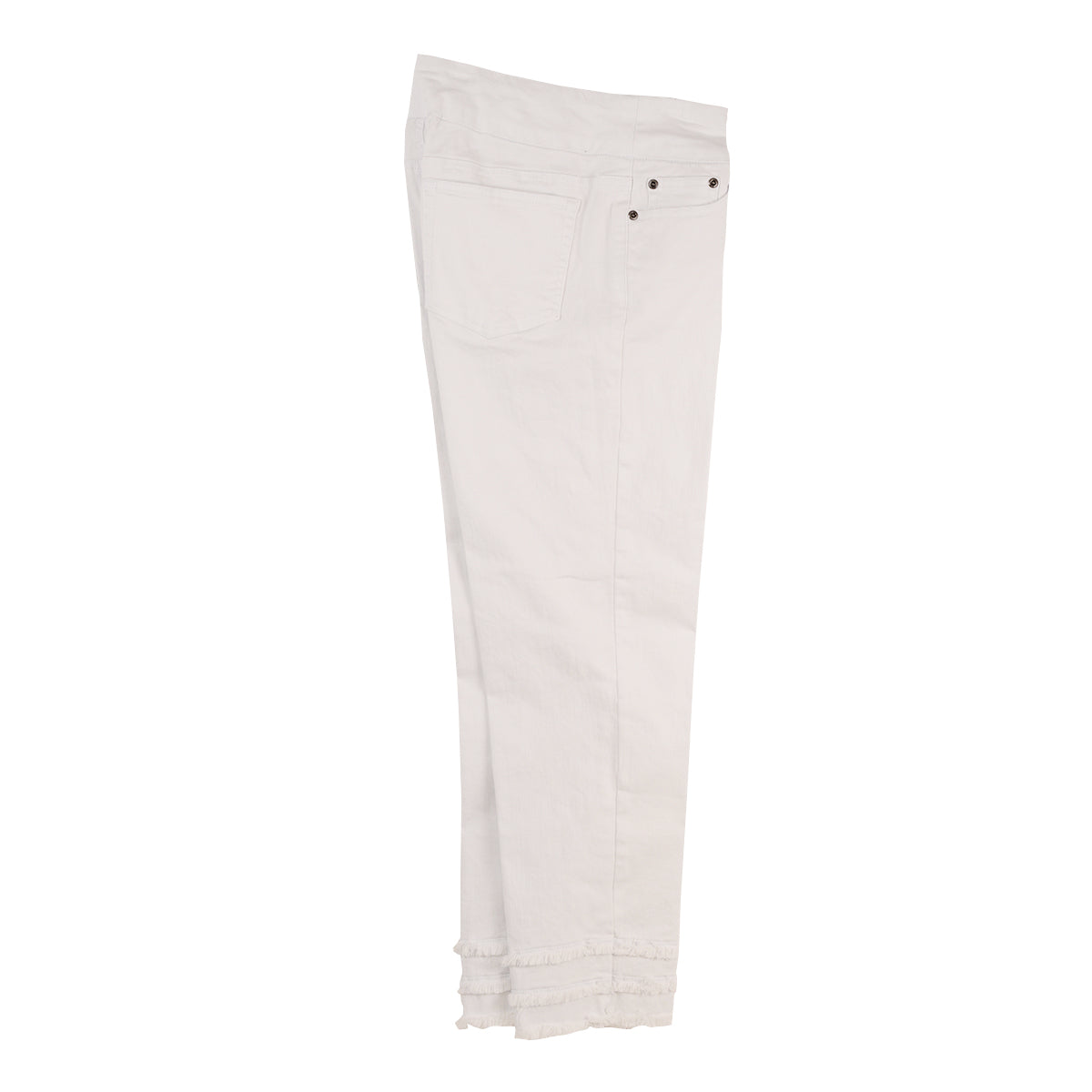 Slimsation Wide Band Pull-On Triple Fringe Hem Ankle Jeans (M13707P) (WHT)