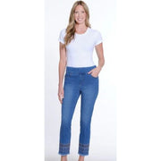 Multiples Embroidered Hem Pull-On Ankle Jeans (MDINDIGO)