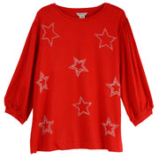 Multiples Petite Crew Neck Stars Red Top