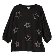 Multiples Cuffed Sleeve Drop Shoulder Crew Neck Stars Top (2 Colors)