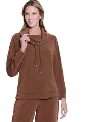 Multiples Petite Cuffed Raglan Sleeve Drawstring Cowl Collar Top (4 Colors)