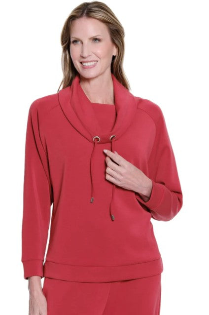 Multiples Cuffed Raglan Sleeve Drawstring Cowl Collar Top (4 Colors)