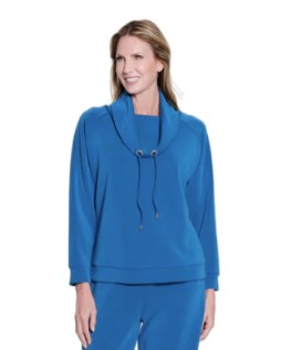 Multiples Petite Cuffed Raglan Sleeve Drawstring Cowl Collar Top (4 Colors)