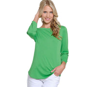Multiples Wide Neck Hi-Low Tulip Hem Solid Green Top