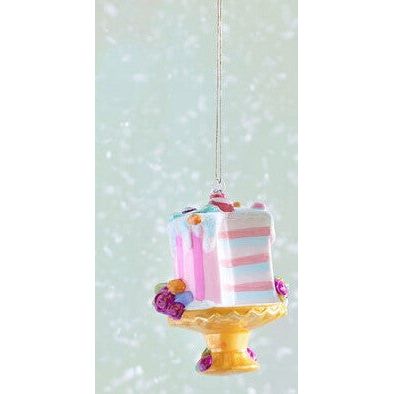 One Hundred 80 Degrees Pink Stripe Macaroon Cake Glass Ornament