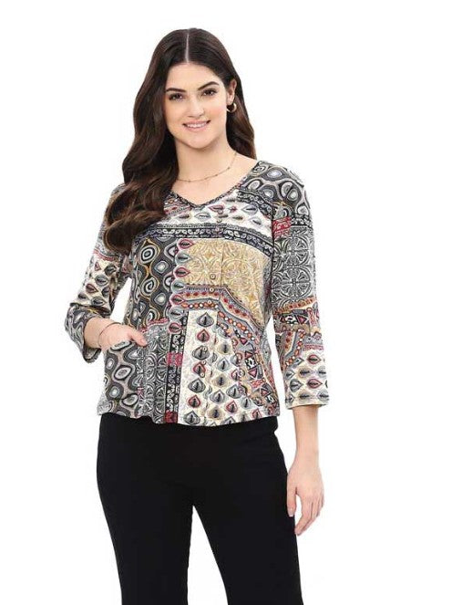 Parsley & Sage Macy Multi Printed Button Top (MULTI)