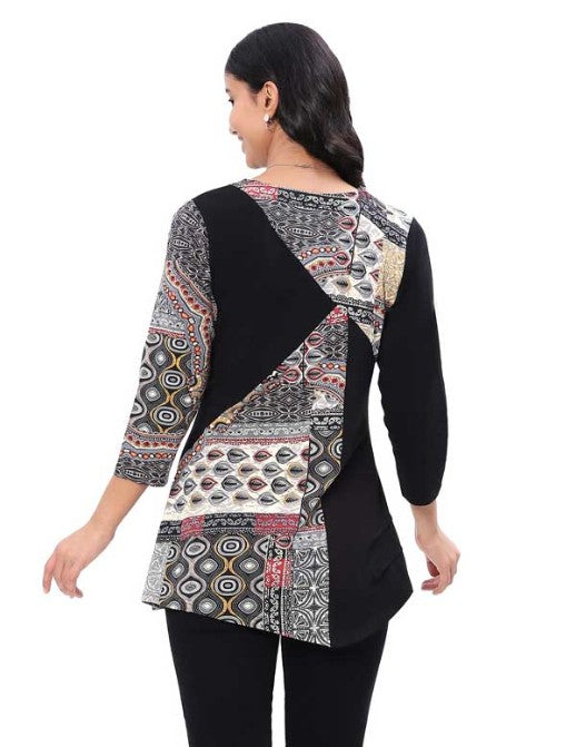 Parsley & Sage Macy Shark Bite Hem Tunic (BLK/RED/BEIGE)