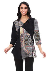 Parsley & Sage Macy Shark Bite Hem Tunic (BLK/RED/BEIGE)