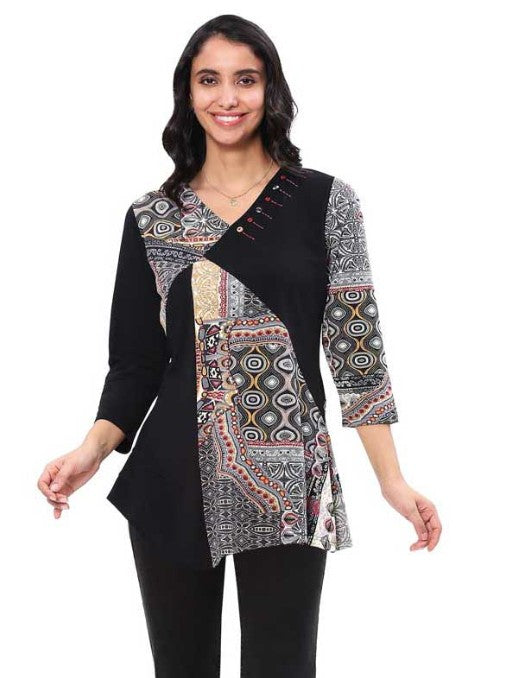 Parsley & Sage Macy Shark Bite Hem Tunic (BLK/RED/BEIGE)