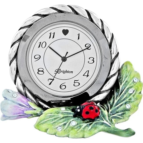 Brighton Marvels Silver Enamel Lady Bug Table Clock