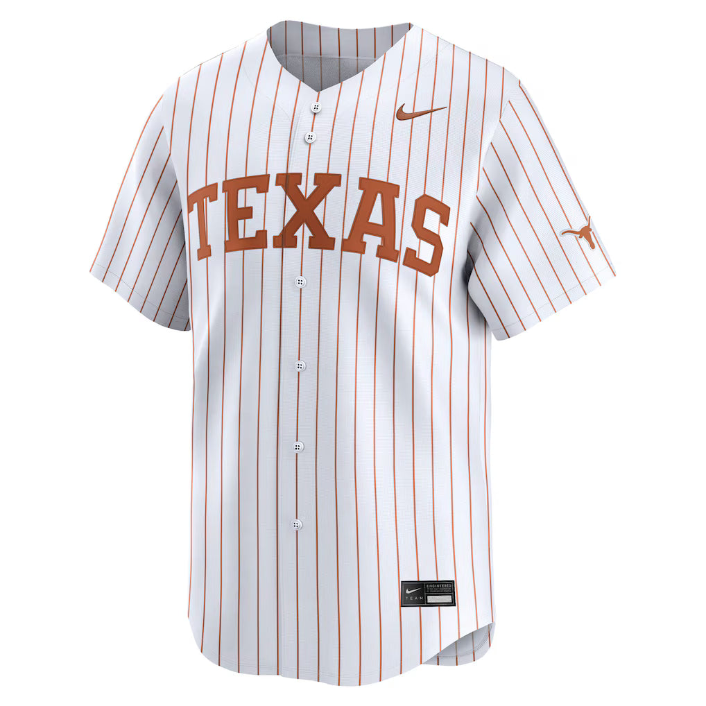 Texas Longhorn Nike Replica Baseball Jersey (UNBB-0DV3-Txe-OYS) (White) (Pinstripe)