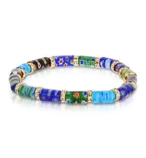 My Fun Colors Millefiori Glass Stretch Bead Bracelet (MU8602(Midnight)