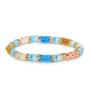 My Fun Colors Millefiori Glass Seaside Gold Stretch Bead Bracelet (MU8603)(Multi)