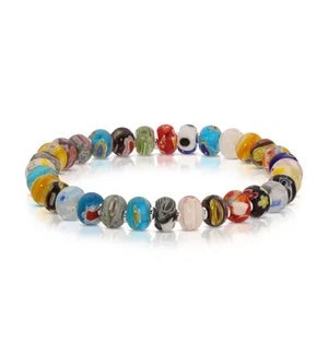 My Fun Colors Millefiori Rondelle Glass Stretch Bead Bracelet (MU8609)(Multi)