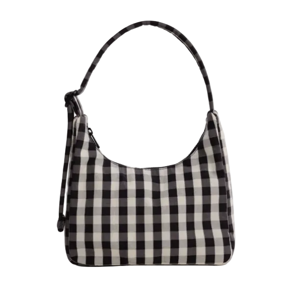 Baggu Mini Nylon Shoulder Bag - Black & Cream Gingham