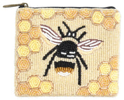 Hand Beaded Bee  Essential  Pouch ( SHCP034)(Tan )