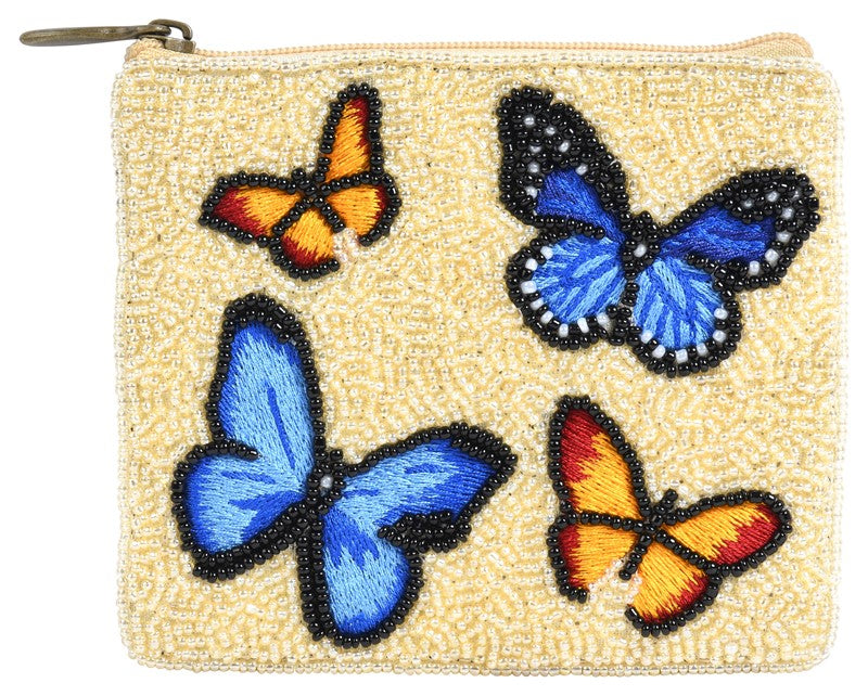 Hand Beaded Butterflies  Essential  Pouch ( SHCP033)(Tan )