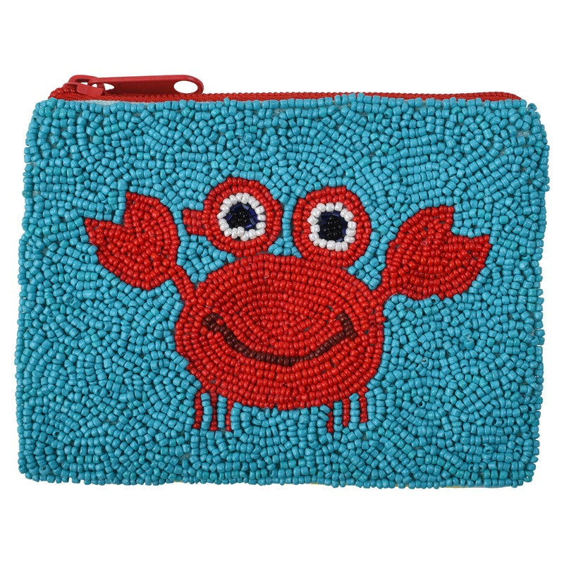 Hand Beaded Crab  Essential  Pouch ( MTY010)(Turquoise)