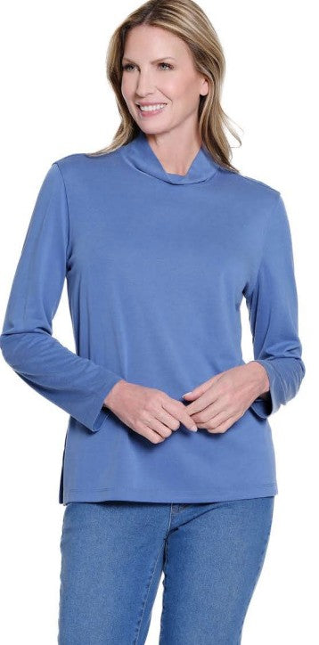 Multiples Rich Blue Mock Neck Long Sleeve Top