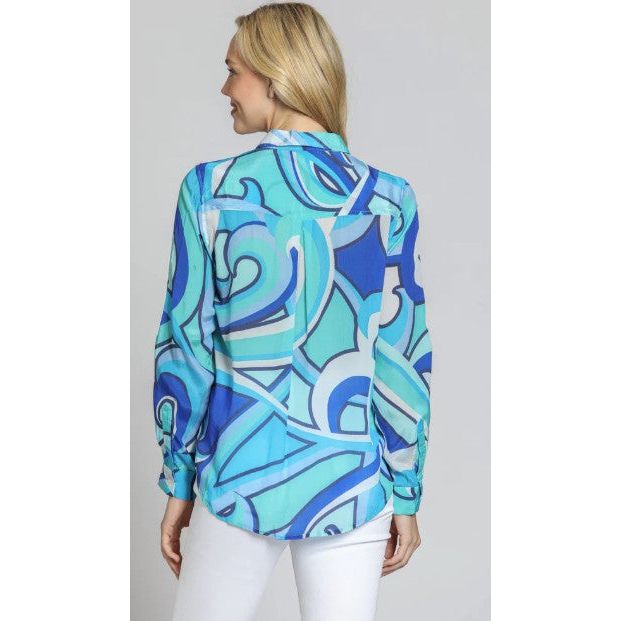 APNY Blue Multi Mod Print  Button Front Shirt