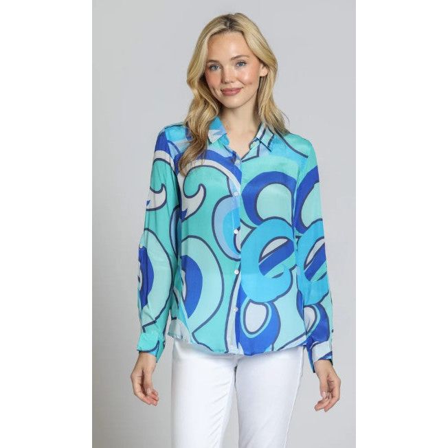 APNY Blue Multi Mod Print  Button Front Shirt