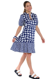 Lior  Mixed Media Short Sleeve Dress ( Monica-2-Ar)(Navy White)