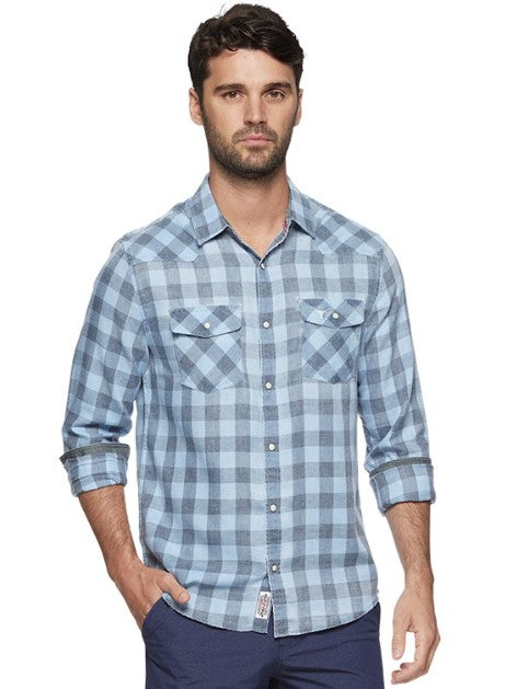 Texas Longhorn Flag & Anthem Men's Cabot Vintage Soft Western Shirt (101-WS1390)(Blue/Black)