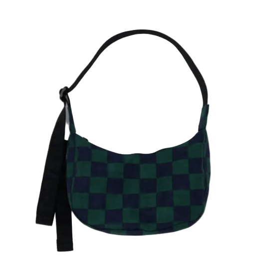 Baggu Small Nylon Crescent Bag - Navy Green Check