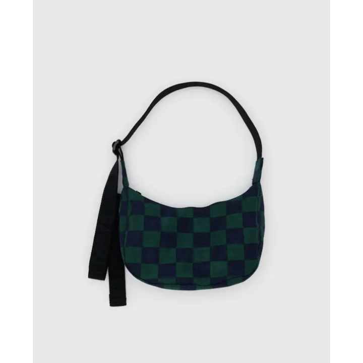 Baggu Small Nylon Crescent Bag - Navy Green Check