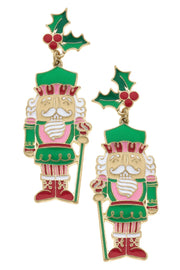 Canvas Style Mistletoe Enamel Nutcracker Earrings (PNK/GRN/RED)