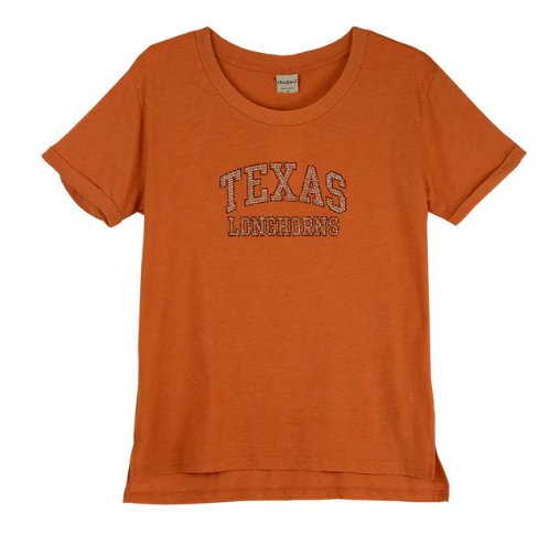 Chicka-D Texas Longhorn Orange Outline Rhinestone Crew Tee