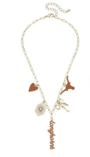 Texas Longhorn Canvas Paperclip Charm Collector Necklace  (GLD) (26266N-TEX)
