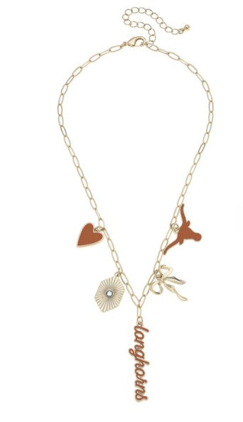 Texas Longhorn Canvas Paperclip Charm Collector Necklace  (GLD) (26266N-TEX)