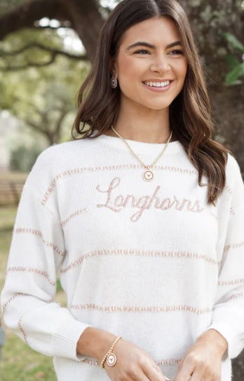 Texas Longhorn Canvas Pave Longhorn Disc Ball Bead Stretch Bracelet (GLD)