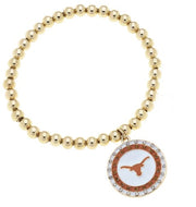 Texas Longhorn Canvas Pave Longhorn Disc Ball Bead Stretch Bracelet (GLD)