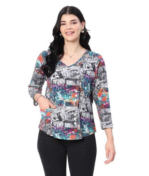 Parsley & Sage Peggy Abstract Print Button Top (MULTI)