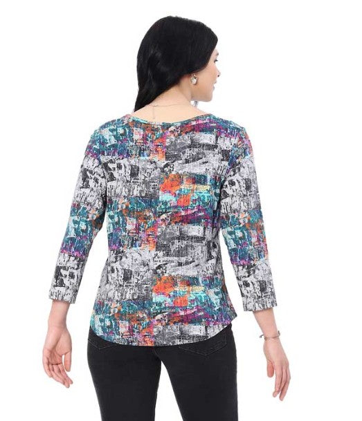 Parsley & Sage Peggy Abstract Print Button Top (MULTI)