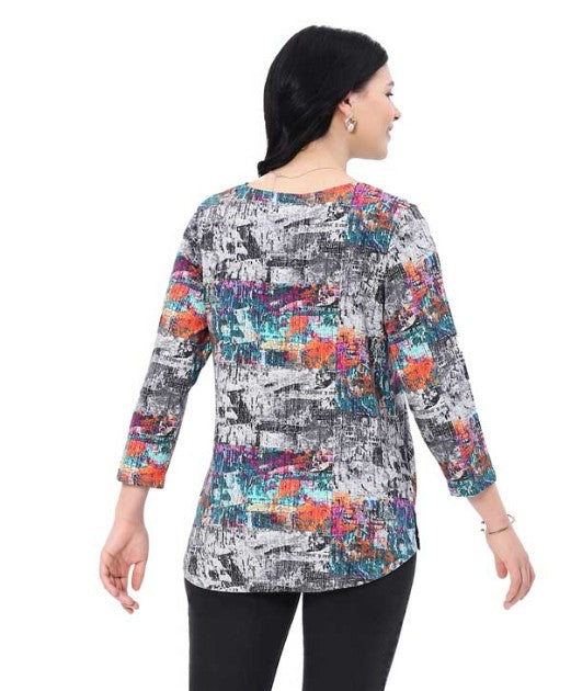 Parsley & Sage Peggy Abstract Print Top (MULTI)