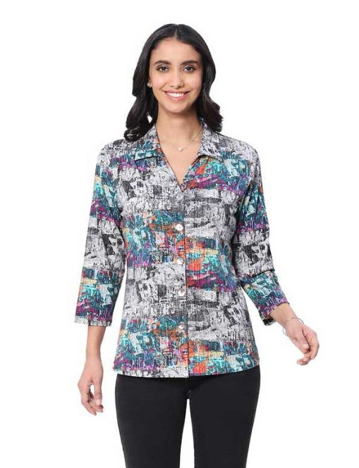 Parsley & Sage Peggy Abstract Print Shirt (MULTI)(25W209G)