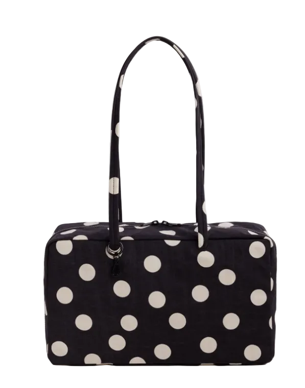 Baggu Medium Nylon Bowler Bag - Black and Cream Polka Dot