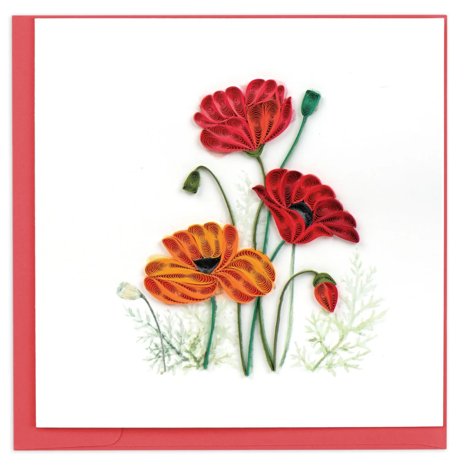 Red & Orange Poppies Quilling Card
