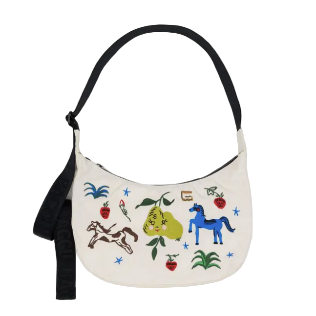 Baggu Medium Nylon Crescent Bag - Embroidered Painted Prairie