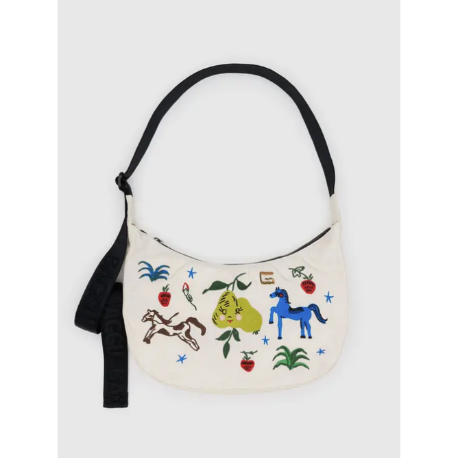 Baggu Medium Nylon Crescent Bag - Embroidered Painted Prairie