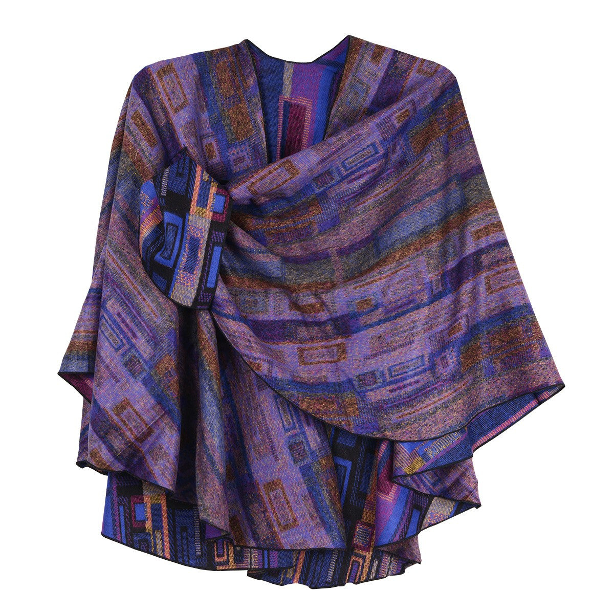 Rapti 100% Cashmere Rectangle Stripes Reversible Loop Shawl (#10) PURP/ROY