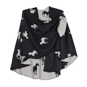 Rapti 100% Cashmere Horses Print Reversible Loop Shawl (#123) BLK/WHT