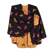 Rapti 100% Cashmere Horses Print Reversible Loop Shawl (#124) BLK/PNK