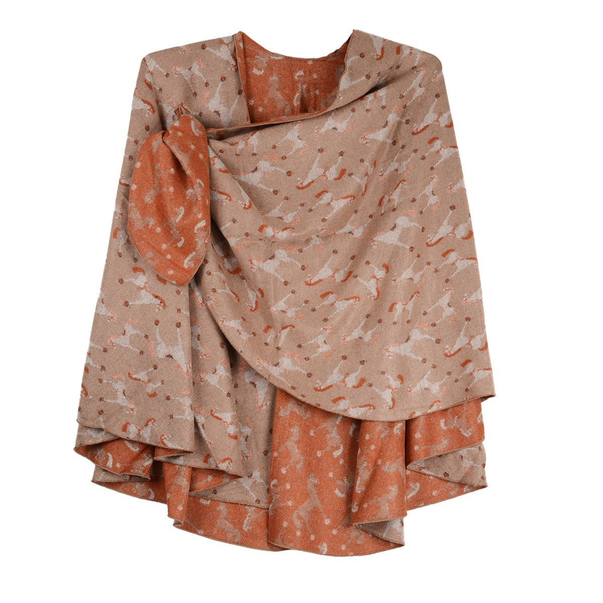 Rapti 100% Cashmere Horses Print Reversible Loop Shawl (#134) ORNG