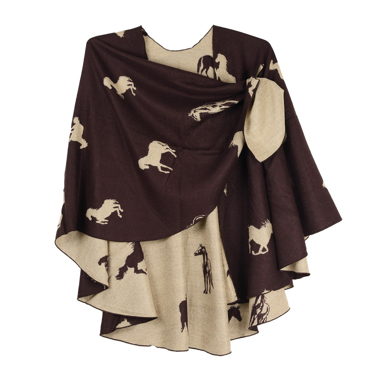 Rapti 100% Cashmere Horse Print Reversible Loop Shawl (#144)