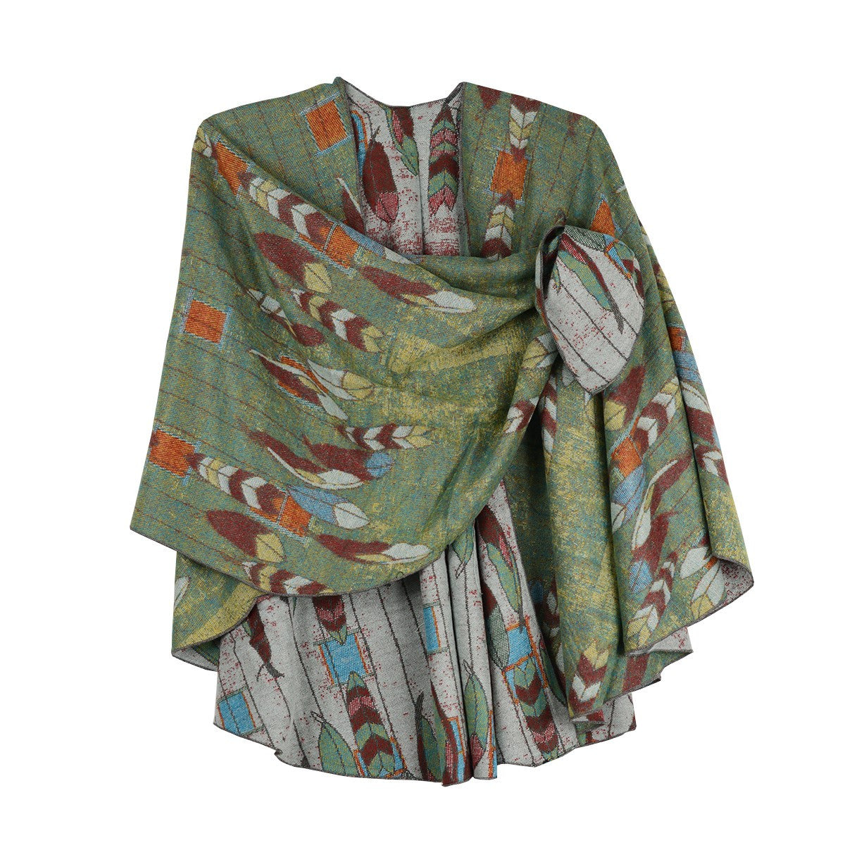 Rapti 100% Cashmere Feather Reversible Loop Shawl (#16) OLV/OFFWHT
