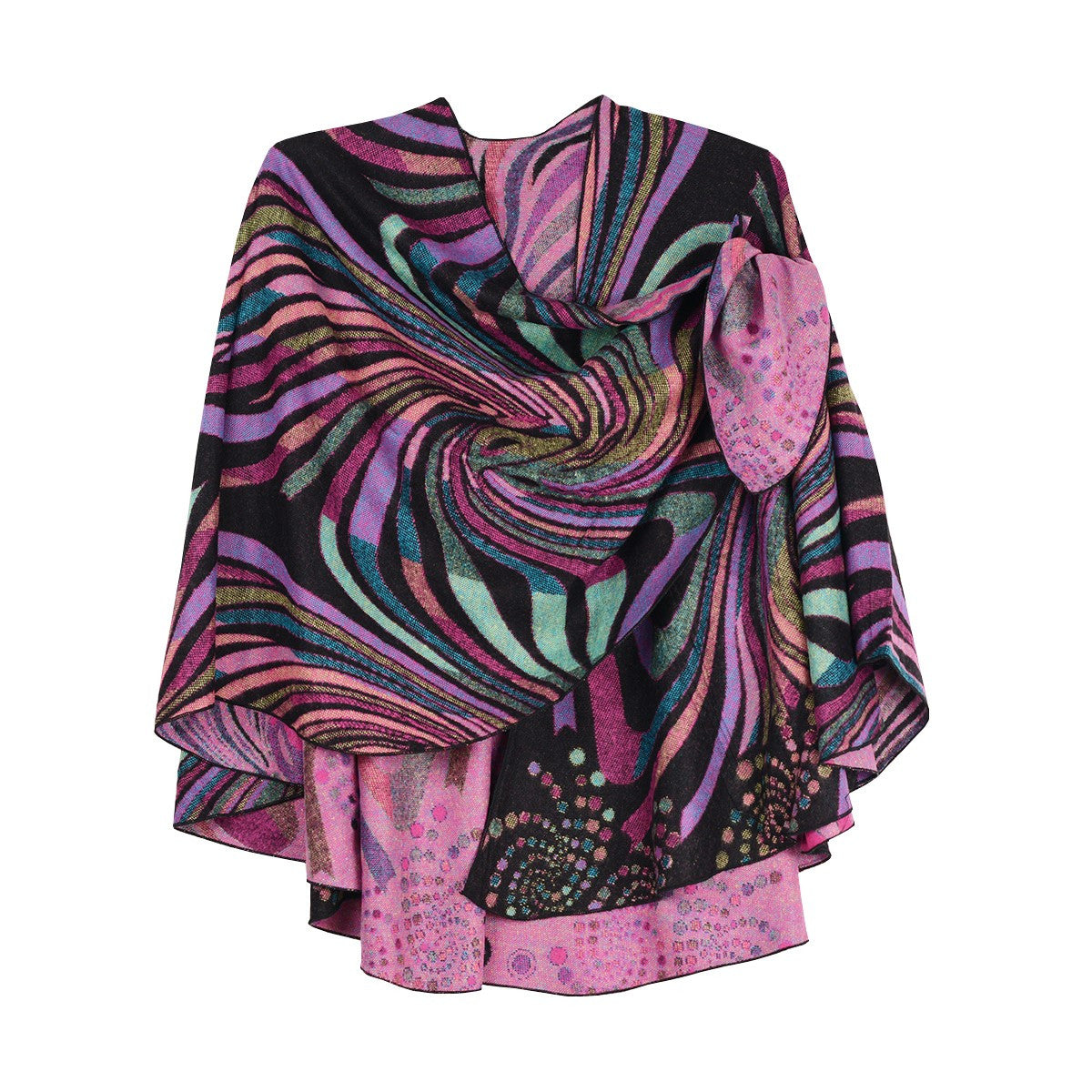 Rapti 100% Cashmere  Mod Wave Reversible Loop Shawl (#24) Pink & Black